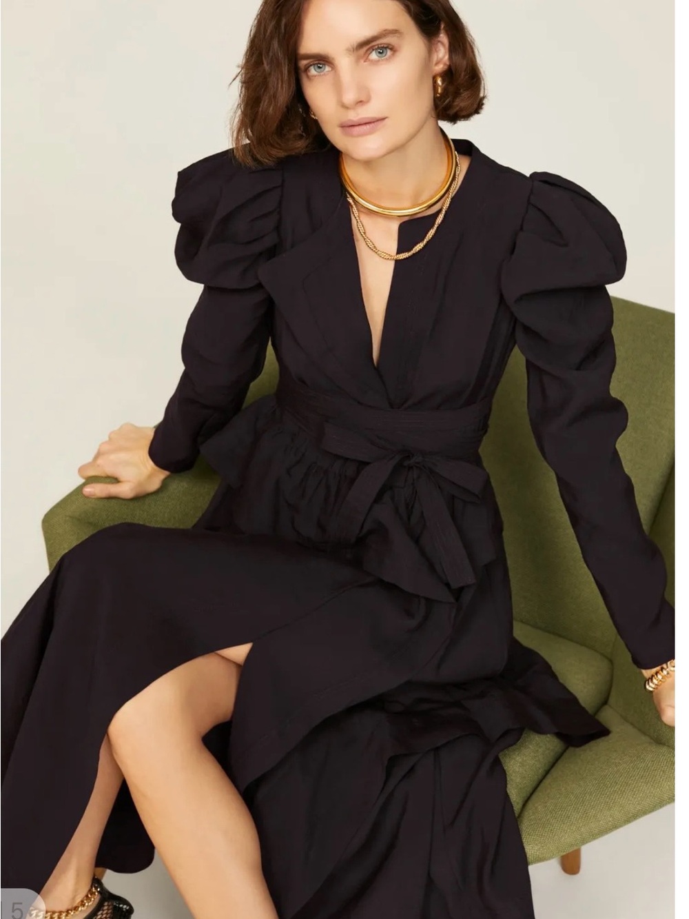 ULLA JOHNSON Virginie Black Belted Maxi Ruffle Dress Puff Sleeve Size 6 $725 - Picture 4 of 12